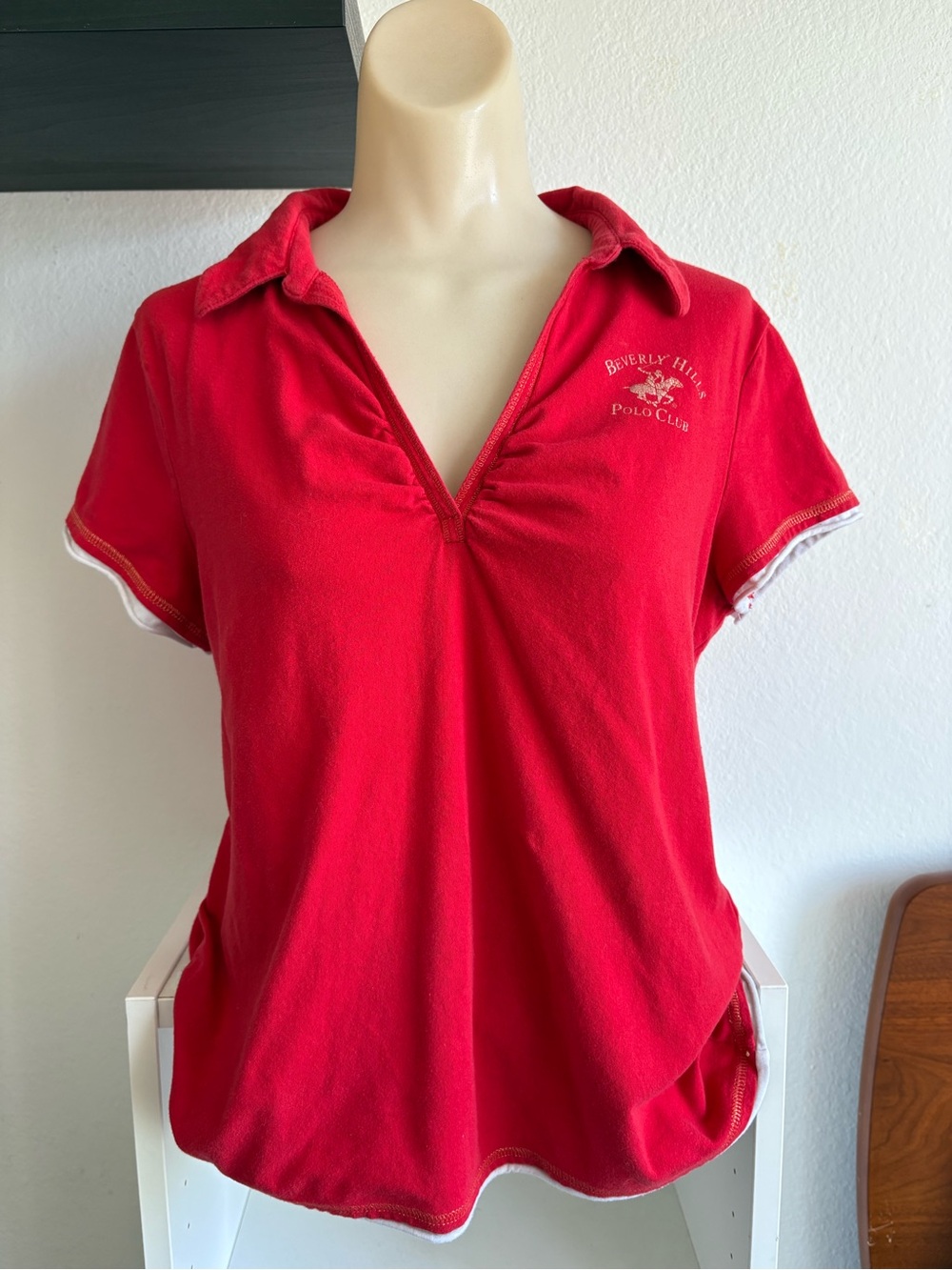 Beverly Hills Polo Club Bright Red V-Neck Polo Top